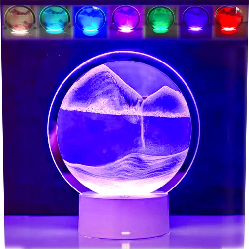 Neioaas Moving Sand Art Table Lamp-3D Deep Sea Sandscape Quicksand Lamp,360° Rotating 3D Hourglass Lights,7Color Changing Sand Motion Desk Lamp,Desktop Art Toys for Life Home Decor(Purple,Exclud 3AA)