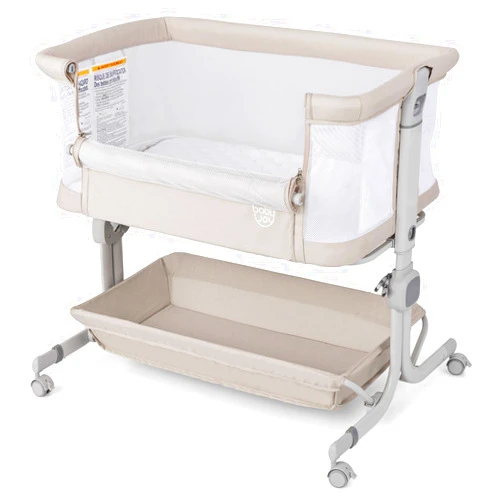 BABY JOY Bassinet, Bedside Crib w/ 6-Level Adjustable Height, Storage Shelf, Wheels, Mattress & Carry Bag for Safe Co-Sleeping, Folding Bassinet Bedside Sleeper for Newborn Infants (Beige)