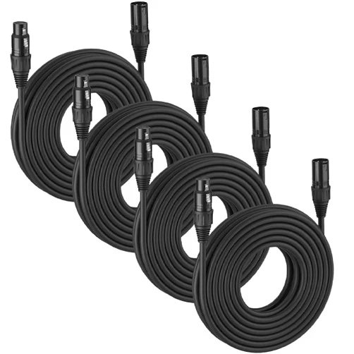 MFL. 25 ft Flexible DMX Cable 3 Pin Signal XLR Male to Female Cable Wire for Stage Lighting DJ Lights, 110 Ohms Impedance, Black, 4 Pack