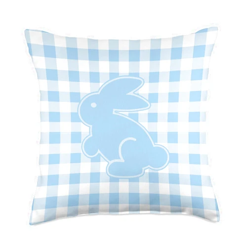 Spring Gingham Easter Décor Collection Gifts Light Blue Gingham Check Plaid Easter Bunny Silhouette Cute Throw Pillow, 18x18, Multicolor