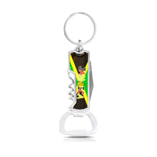 SandT Collection Multifunctional Bottle Opener Keychain Corkscrew Keychains - Carribean Countries (Jamaica)