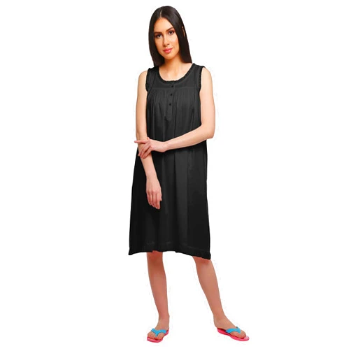 Moomaya Round Neck Women’s A-Line Nightdress Sleeveless Solid Cotton Nightwear