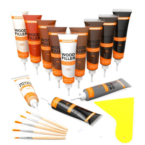 NADAMOO Wood Furniture Repair Kit Wood Filler Scratch Repair Furniture Touch Up Kit Cover Surface Scratch for Wooden Floor Table Door Cabinet Veneer, 12 Dark Color Kit Black White Gray Oak