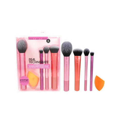Real Techniques 5 Piece Everyday Essentials Makeup Brush Set, Includes 4 Brushes & Makeup Sponge, For Foundation, Blush, Bronzer, Contour, Eyeshadow, & Powder, Travel Gift Set, Cruelty-Free & Vegan