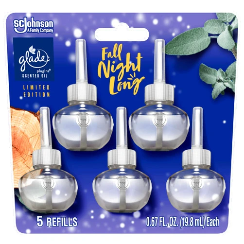Glade PlugIns Refills Air Freshener, Scented and Essential Oils for Home and Bathroom, Fall Night Long, 3.35 Fl Oz, 5 Count