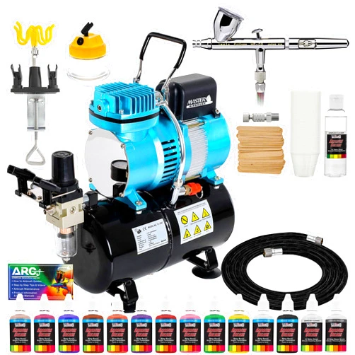 Master Airbrush Iwata-Medea Eclipse HP CS Airbrush Set with Cool Runner II Dual Fan Air Tank Compressor System Kit, 12 Color Acrylic Airbrush Paint Artist Set, Hose, Holder, Cleaning Pot, Mixing Cups, How-to Guide