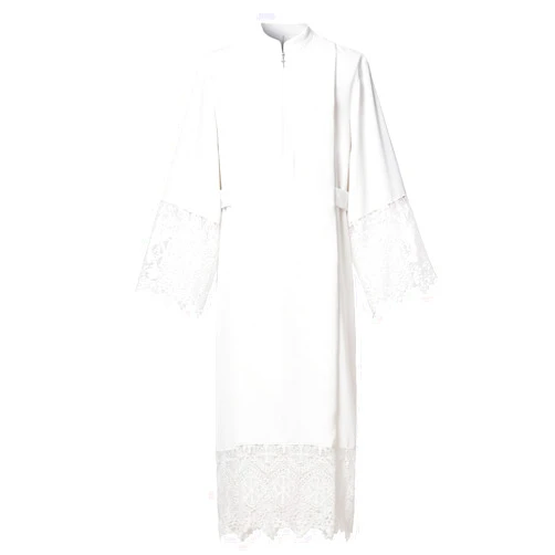 ANDHOM Catholic Premium Clergy Vestment Set Elegant White Surplice with Pleated Lace Details