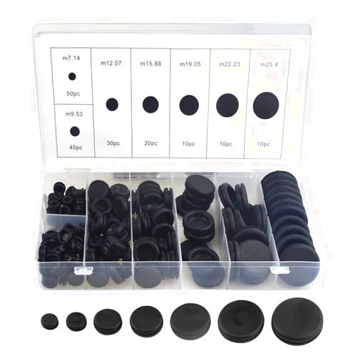 WMYCONGCONG 170 PCS Rubber Grommet Kit Round Rubber Firewall Hole Plug 7 Sizes Black Double Sided Electrical Wire Gasket Kit for Auto Body and Sheet Metal