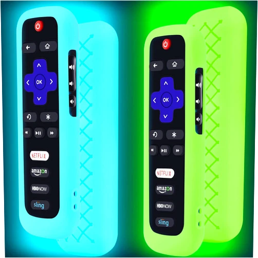 Lambcare 2 Pack Remote Case/Battery Cover for TCL Roku Smart TV Steaming Stick Remote, Silicone Protective Controller Universal Sleeve Skin Glow in The Dark Blue and Green