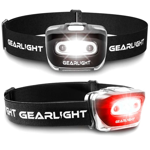 GearLight 2Pack LED Headlamp - Outdoor Camping Head Lamps with Adjustable Headband - Lightweight Battery Powered Bright Flashlight Headlight with 7 Modes and Pivotable Head and Red Light