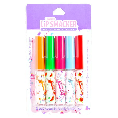 Lip Smacker Holiday Original & Best Flavored Lip Gloss Party Pack, Tropical Punch, Watermelon, Cotton Candy, Spun Sugar, Strawberry