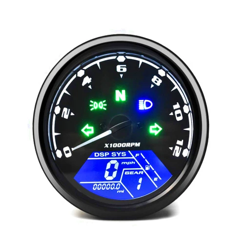 DKMOTORK 0011 Digital Gauge Motorcycle Speedometer/Tachometer/Odometer MPH KM/H Universal with Multi-function Indicator Light Display Black