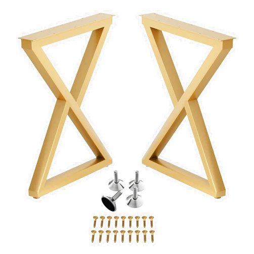 HOMEKAYT Industrial Metal Table Legs (H28 x W24) Heavy Duty Modern Furniture Legs for DIY Use Set of 2 Desk Legs Multiple Uses for Dinning Table,Coffee Table,Kitchen Table-(Triangle-Shape,Gold)