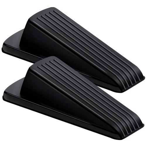 BHYTAKI Door Stoppers for Bottom of Door on Floor, Premium Rubber Stoppers Wedge, Door Stops for Carpet Heavy Duty, Door Stoppers for Bottom of on Tile, Concrete, Wooden Floor, Door Gaps (Black, 2 Pack)