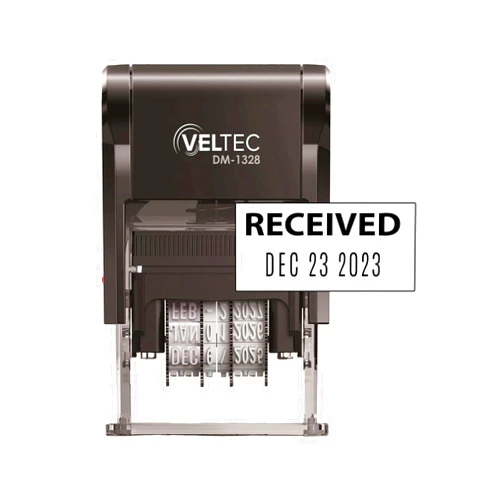 Veltec Self-Inking Rubber Date Stamp with Phrase and Date (Black, Received)
