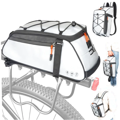HuiJuKeJi Bike Trunk Bag 360 ° Reflective Bicycle Backpack 12L Rear Bike Cargo Rack Bags Storage Pannier Saddle Bag 3-in-1 Multifuction Waterproof Travel Accessories Expandable Luggage Trunk Bag