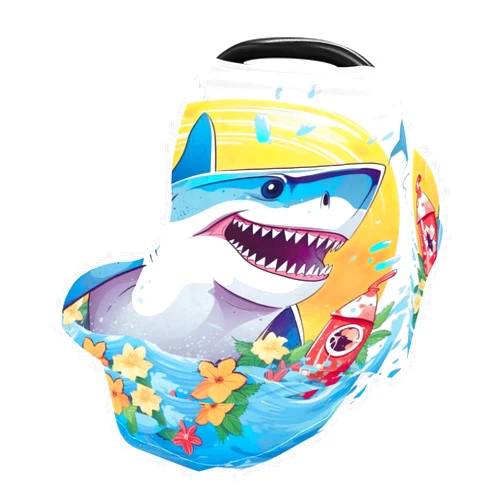 Jynexis Tropical Shark Palms Flower High Stretchy Car Seat Cover for Babies Multi Use Carseat Canopy Cover Nursing Cover for Breastfeeding Lightweight Infant Carrier Cover for Boys Girls Newborn