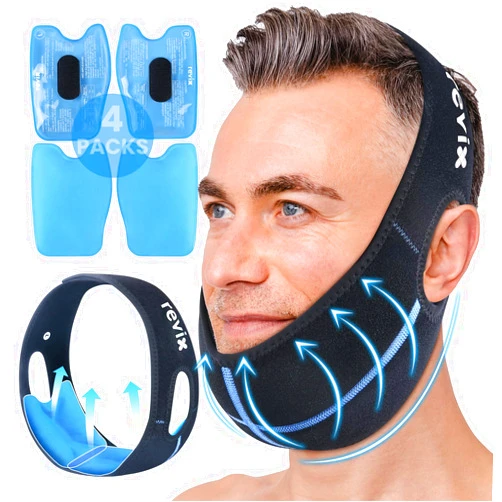 REVIX Wisdom Teeth Ice Pack Head Wrap with 3D Sewing Jaw Ice Pack for Face Oral Surgery Pain Relief for TMJ, Tooth Extraction & Teeth Removed, Extra Snug Fit with 4 Hot Cold Gel Packs Reusable, Black