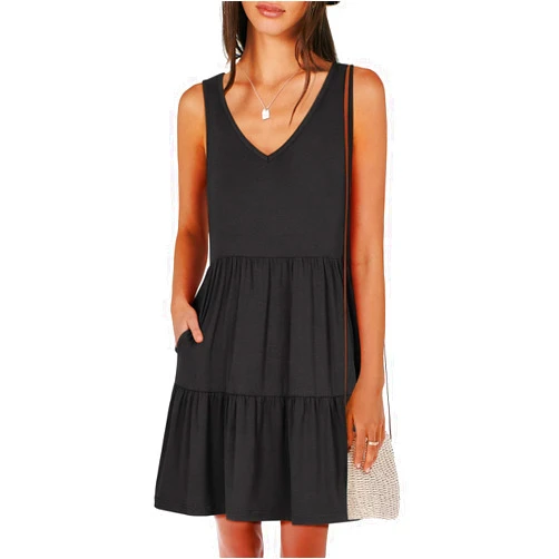 ANRABESS Womens Summer Casual Tank Dress Sleeveless V Neck T Shirt Sundress Flowy Tiered Swing Mini Beach Vacation Dresses