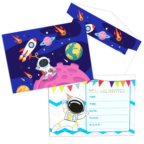 Raykeeplus 25 Set Cute Space Party Invitations with Envelopes, Birthday Invitations for Boys, Girs, Birthday Baby Shower Party Invites Party Supplies, Double-Sided