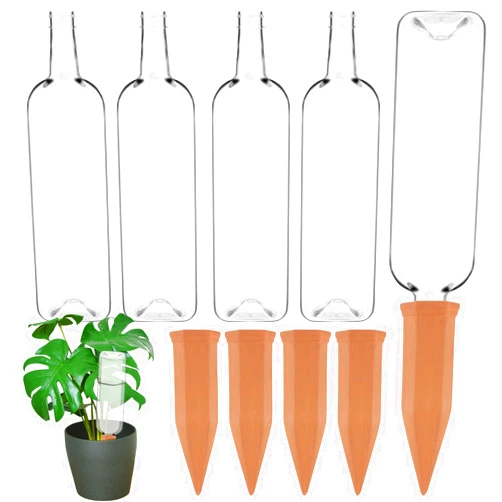 TINSKY 8 Pcs Plant Watering Devices Terracotta Self Watering Plant Spikes and Plastic Bottles, Automatic Terra Cotta Watering Spikes Plant Waterer Slow Release Planter for Indoor Outdoor Home Vacation