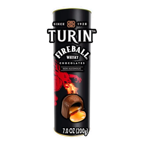 Turin Fireball Dark Chocolate Truffles, Dark Chocolates With Liquor Fireball Whisky Flavored Filling Non-Alcoholic, 7oz Tube Great forr Gifts and Treats, Black