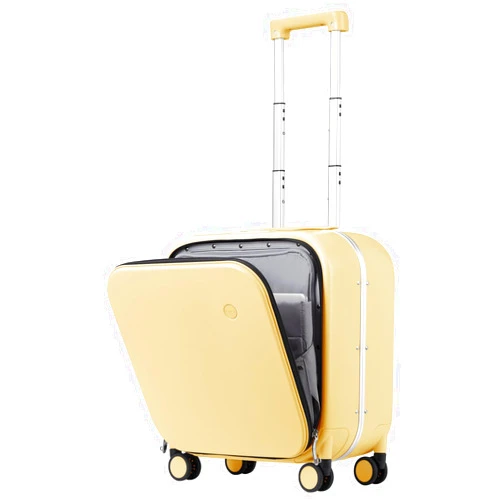 mixi Carry On Luggage, 18” Suitcase with Front Laptop Pocket, Travel Luggage Aluminum Frame PC Hardside with Spinner Wheels & TSA Lock and Cover (Not for Underseat), Lark Yellow