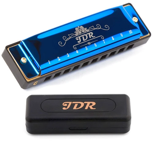 JDR Harmonica C, Blues armonica Key of C 10 Hole 20 Tone with Case Mouth Organ Standard Diatonic for Kids Beginner Adults Professional Teacher Parents Students Jazz New Year Blue