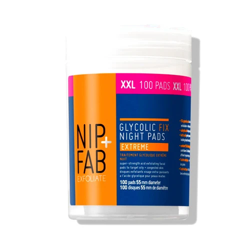 Nip+Fab Nip + Fab Glycolic Acid Night Pads, Exfoliating Resurfacing AHA Facial Pad For Skin Toning Blemish Control Pigmentation, 100 Supersize Pads, Extreme, 100 Count (Pack of 1)