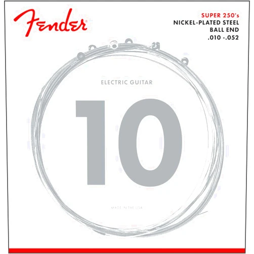 Fender Super 250 Electric Guitar Strings, Nickel Plated Steel, Ball End, 250RH .010-.052