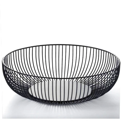 RJfashion Metal Wire Countertop Fruit Storage Basket Stand for Living Room, Kitchen, Pantry, Office (Open mouth fruit basket (black, 11 inches))