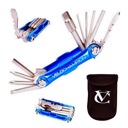 VeloChampion 14 in 1 Blue Multifunctional Bike Repair Cycling Multitool with Storage Case. Compact, Portable and Built to Last