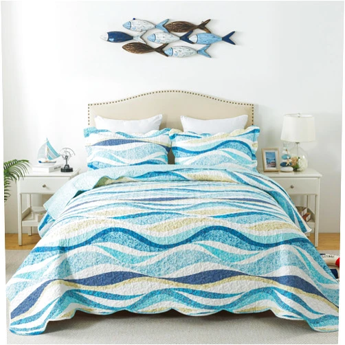 HoneiLife Ocean Quilt Queen Size - 3 Pieces Beach Quilt Sets Coastal Bedspreads Nautical Coverlets Lightweight Bed Cover, Queen Quilt Bedding Set All Season Quilts