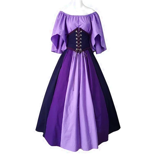 HFU Women's Renaissance Medieval Costume Flare Sleeve Corset Skirt Overskirt Irish Elven Archer Fancy Dress Over Gown