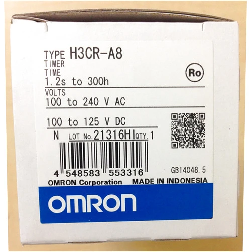 OMRON H3CR-A8 AC100-240/DC100-125 0.05 SEC - 300 Hours, 100-125VDC, 100-240VAC (50/60HZ), 8-PIN, DPDT Relay Output, Multi-Function, NO-Voltage Input, Solid-State Timer