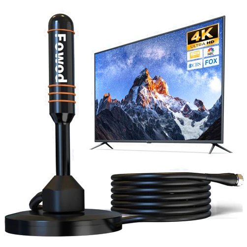 Fowod HD Digital TV Antenna Small Indoor Outdoor, Includes Magnetic Base and 360° Reception Support Smart 4K 1080P Fire and All Older TV's HDTV Television for Free Local Channels -10ft Coax Cable