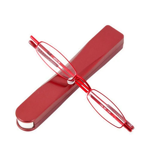 I-Mag Reading Glasses I-Mag Mini Slim Metal Spring Hinge Reading Glasses with Push Button Slide Open Hard Case (2.00 Red) Scratch Resistant Acrylic Lens Lightweight Stylish Durable Foldable Optical Glasses Men & Women