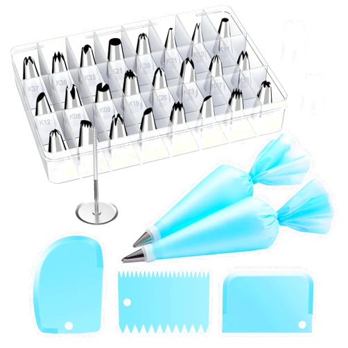 Kootek 32-Piece Piping Bags and Tips Set with 24 Icing Piping Tips, 2 Reusable Pastry Bags 12 Inch, Reusable Piping Icing Bags and Tips, Cake Decorating Kit for Frosting Cookie, Cupcake