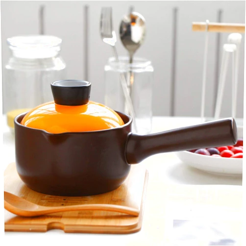 Generic Terracotta Cooking Pots Ceramic Casserole With Long Handle And Lid Stew Pot - Durable And Easy To Clean,Yellow-1L