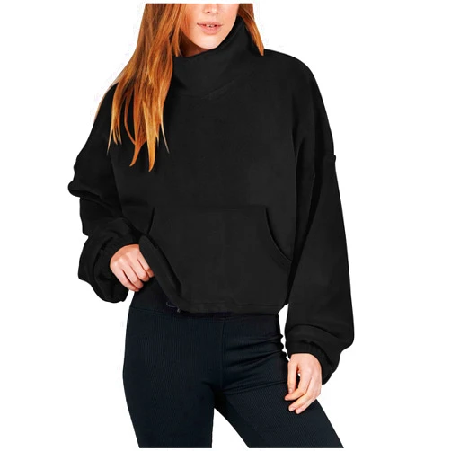 Ceboyel Womens Fleece Cropped Sweatshirt Half Zip Turtle Neck Pullover Sweater Long Sleeve Tops Trendy Outfits Clothes 2023