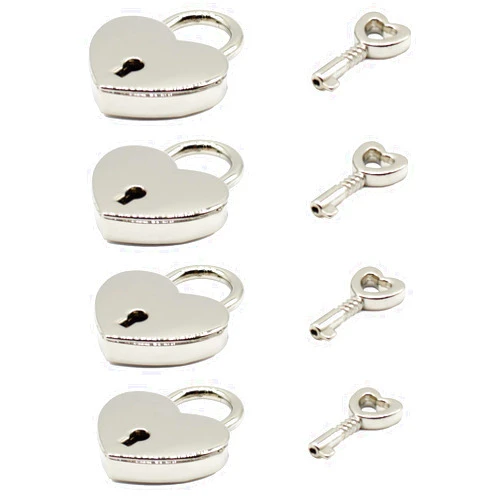 LBTODH 4 Pcs Heart Shaped Padlock Antique Mini Padlock Retro Style Box Lock with Key for Jewelry Box Small Wooden Box(Silver)