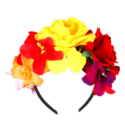 Amabro Halloween Headbands, Floral Day of the Dead Headband Mexican Flower Rose Crown Headpiece Halloween Cosplay Party Headdress Costume Hair Wreath Decorations for Women Men