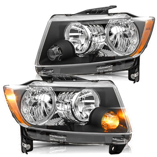 Bingbingmotor BRYGHT- [Factory Halogen Style ] Headlights Assembly Fit for 2011 2012 2013 Jeep Grand Cherokee, 2011-2017 Compass Headlamps Replacement Black Housing with Amber Reflector