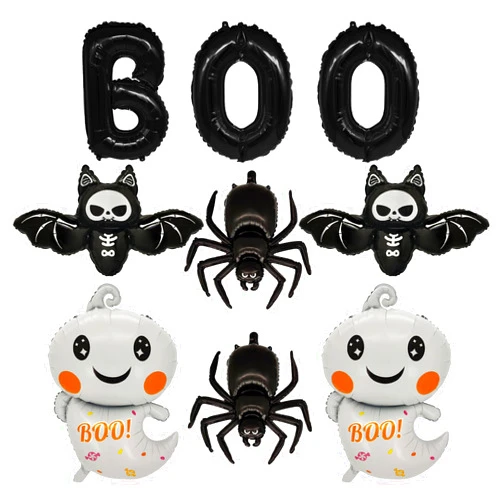 YiYou Halloween Foil Balloons Black BOO Balloons Halloween Party Decorations Bat Spider Ghost Mylar Balloons for Birthday Baby Shower Horror Night Party Supplies