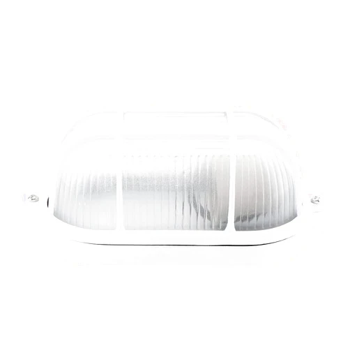 RTNLIT Nautical Bulkhead Light Fixture, White Outdoor wall light fixture for Wall or Ceiling, Wet Location for Sauna Room, (Grid Oval, with Frosted Glass Lens, E26 Base)