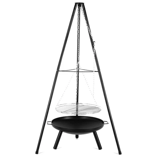 GKTF Fire Pit Charcoal Barbecues with Height-Adjustable Swivel Hanging Grill, Portable Cooking Tripod Grilling Steel Fire Bowl for BBQ Camping Picnic