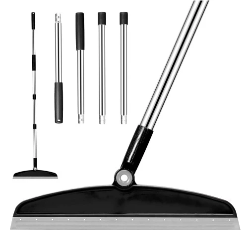 Nacena Multifunction Silicone Broom, 54 Inch Long Handle Silicone Floor Squeegee Broom, Sweep and Scrape 2 in 1 Household Cleaning Broom for Floor, Bathrooms, Kitchens, Showers, Tile, Pet Hair, Black Grey