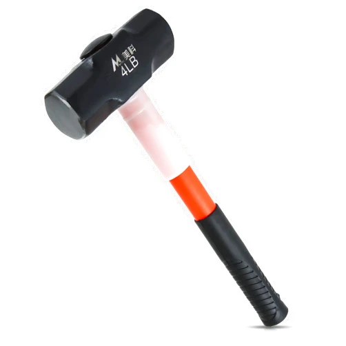 FVIEXE 4lb Sledge Hammer, 4 Pound Drilling/Crack Hammer with Forged Steel Construction & Fiberglass Handle Shock-Resistant for Striking, Engineering Hammer for Farm Gardening Land Management Yard Work