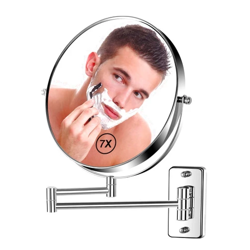 BTremary 8” Wall Mounted Magnifying Makeup Mirror 1X/7X Wall Mount Mirror Swing Arm Two-Sided 360° Swivel Bathroom Shaving Mirror for Men and Women in Hotel/Home, Chrome