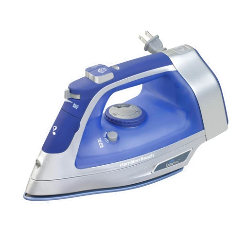 Hamilton Beach Steam Iron & Vertical Steamer for Clothes with Scratch-Resistant Durathon Soleplate, 8' Retractable Cord, 3-Way Auto Shutoff, Anti-Drip, 1500 Watts, Blue